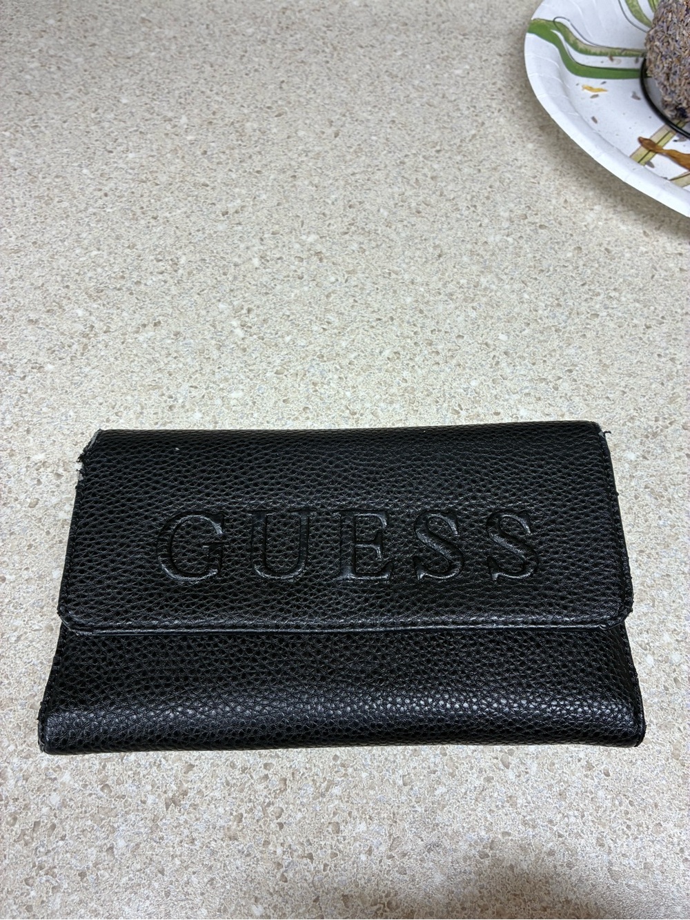 GUESS Black Embossed Foldover Leather Wallet